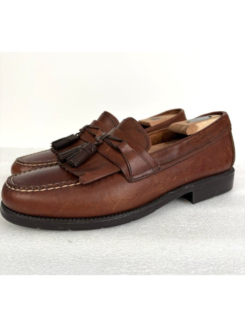 Bass Flex Phillips Kiltie Tassle Leather Loafers Men’s 10.5 W Brown Preppy